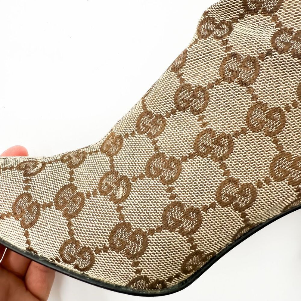 Gucci GG Canvas Ankle Boots Pointed Toe Heels Size 6.5 - Picture 11 of 12